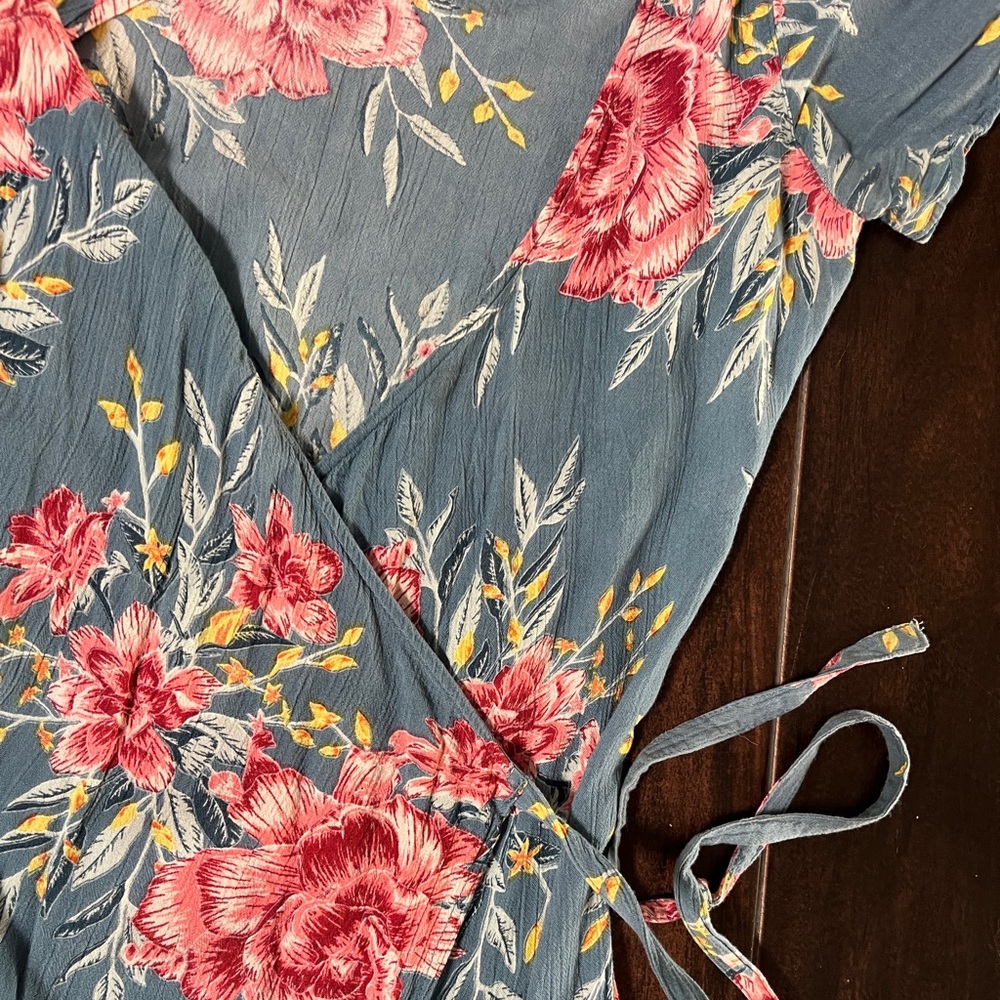 Floral Wrap Dress with Red and Yellow Accents